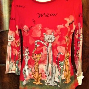 NWT JESS & JANE RED L/S TOP-"CAT'S MEOW"